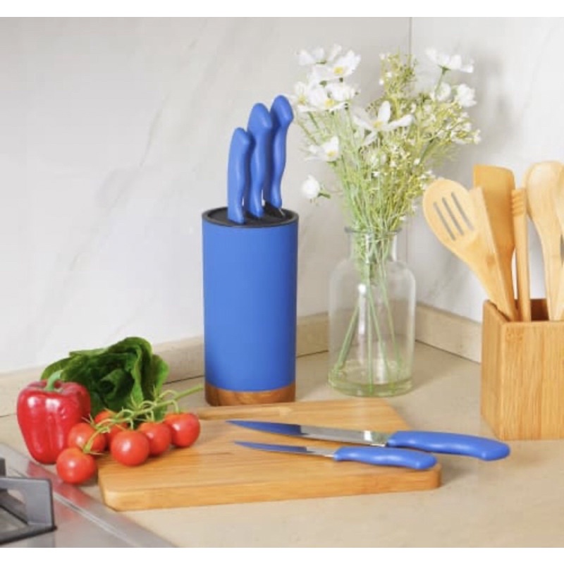 KRISCHEF SET-6PCS PISAU DAPUR BIRU/ACE KNIFE BLOCK SET OF 6 BLUE/ACE PISAU DAPUR SERBAGUNA KRISCHEF 6-SET BIRU