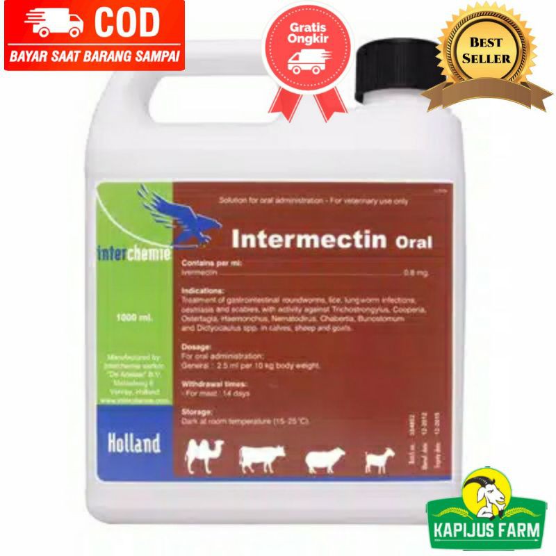 Intermectin Oral 1 Liter Pembasmi Kutu Caplak Gudik Cacing Ternak Ampuh