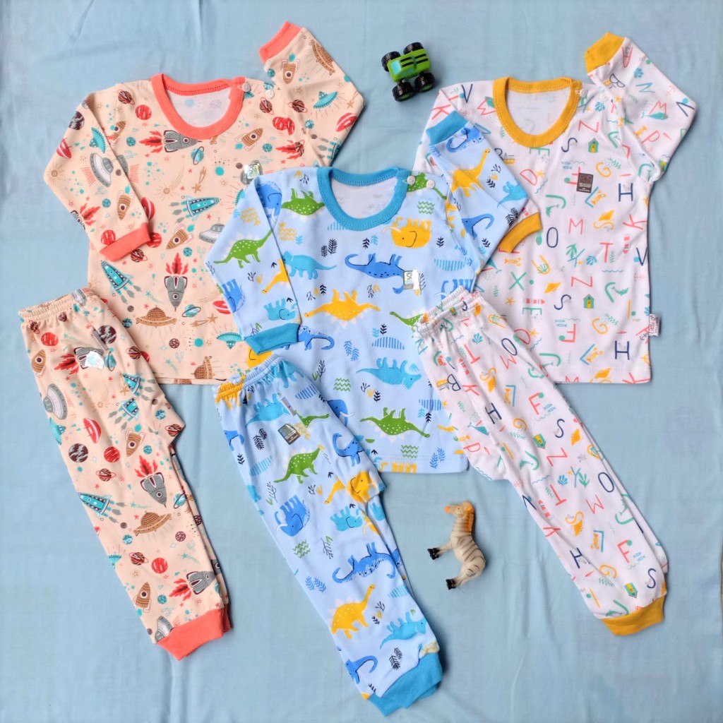 BOY Setelan baju bayi lengan panjang kancing pundak celana panjang piyama LITTLE q