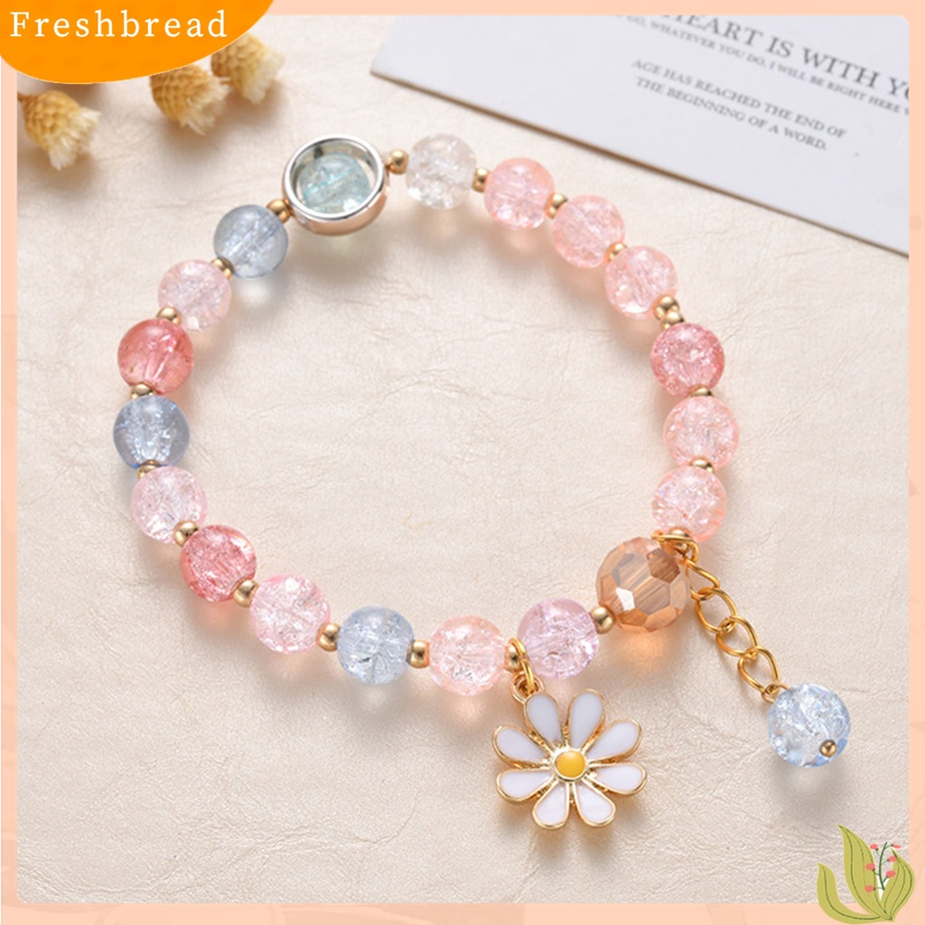 [TERLARIS]Girl Marguerite Glass Flower Dangle Beads Bangle Bracelet Jewelry Accessory for Valentine Day