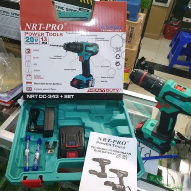 mesin bor batre cordless impact drill NRT pro DC-343 mesin hor baterai NRT pro DC343