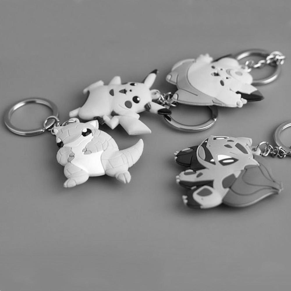 Lanfy Gantungan Kunci Pokemon PVC Jigglypuff Sandshrew Bulbasaur Pikachu Key Rings