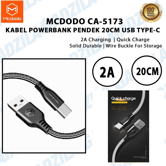 MCDODO CA-5173 KABEL CHARGER POWERBANK PENDEK 20CM USB TYPE C CABLE