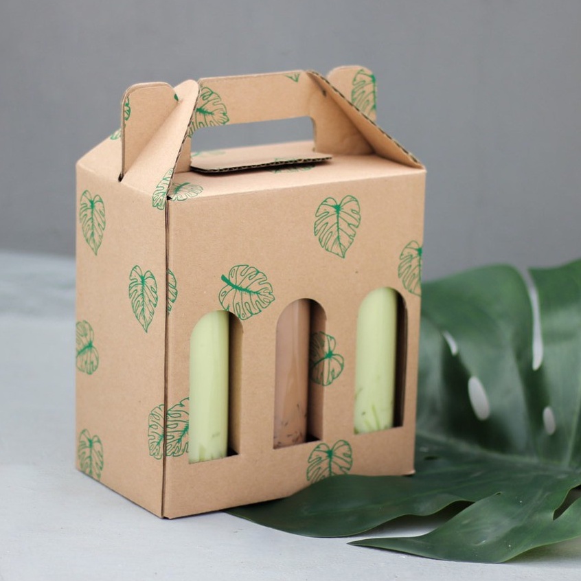 

(10 Pcs) Kardus Jinjing Botol 250 ml Isi 6 Box Kotak Kemasan Hampers Packaging Motif Coklat Daun