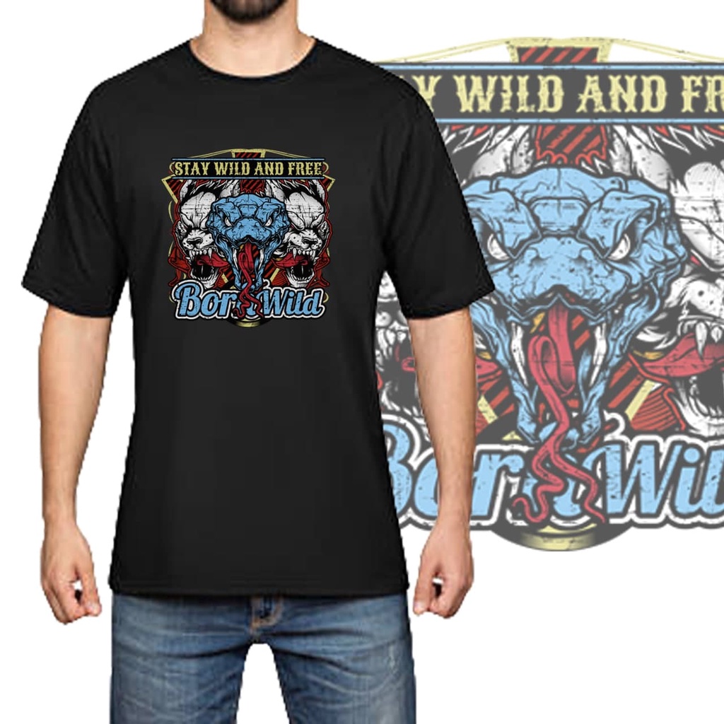 New Kaos Pria STAY WILD AND FREE Baju Kaos Distro Kaos Gambar Printing Kaos Pria