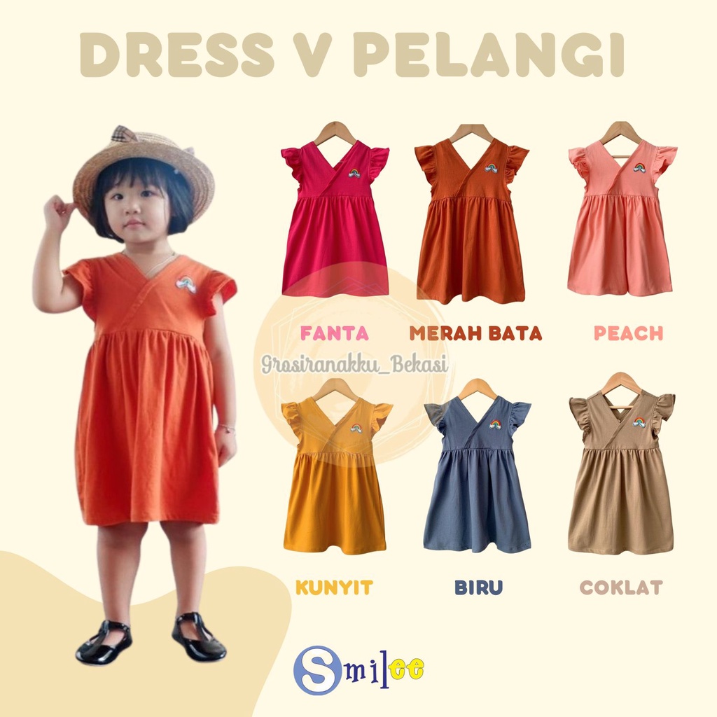 Dress Anak Bayi V Pelangi Mix Warna size 1-5