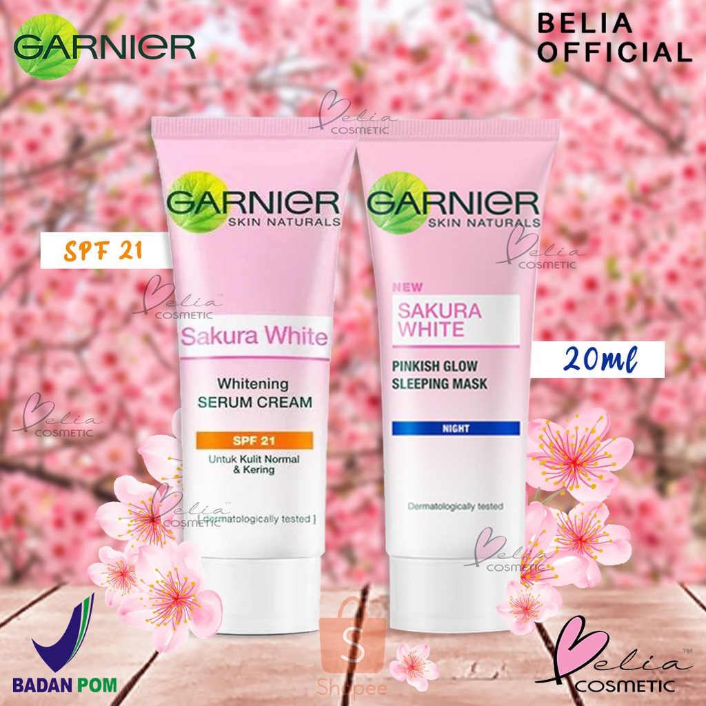 ❤ BELIA ❤ Garnier Sakura Glow Hyaluron Serum Cream SPF 30 | Sleeping Mask Night 20 ml | BPOM