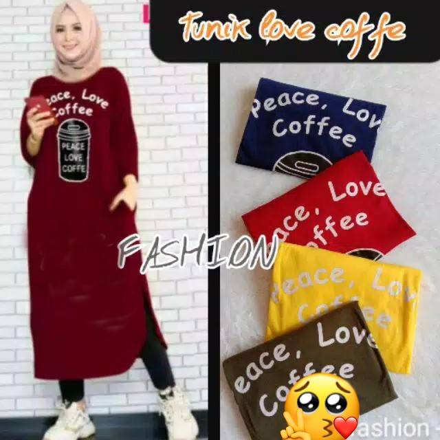 BIG SALEEE!!! TUNIK PEACE LOVE COFFE /COFFE LONG TUNIK / FASHION WANITA MUSLIM