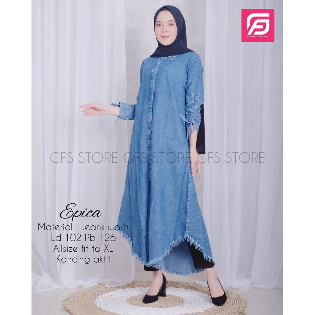 ASEA Jesica Modello Atasan Muslim Tunik Jeans Denim Snow Wanita - Long Tunik Rawis Jeans Original