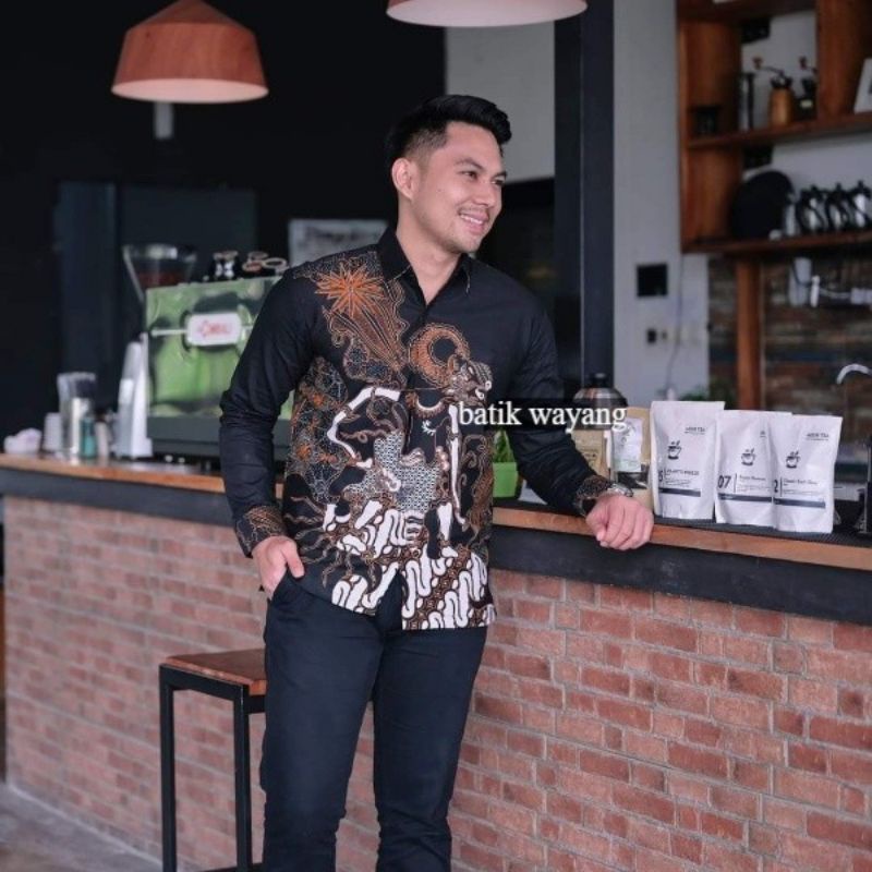 Batik Pria Lengan Panjang MOTIF WAYANG Reguler Fit Keris Modern Premium Baju Atasan Batik Cowok Orig