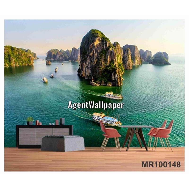 PHOTOWALL MURAL 3D DINDING WALLPAPER MURAL PEMANDANGAN PANTAI PEGUNUNGAN 3D