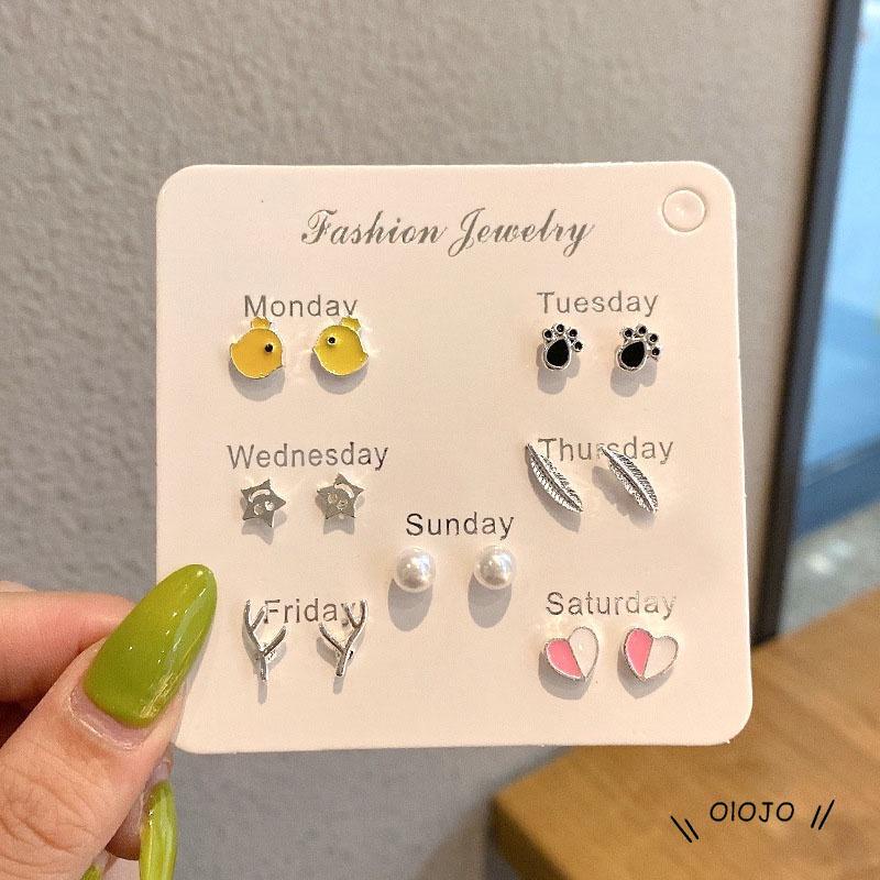 7 Pasang / Set Anting Tusuk Aneka Desain Gaya Simple Untuk Wanita