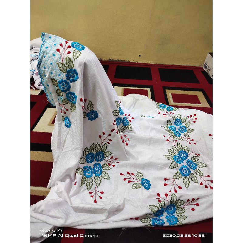 mukena semi sutra dewasa bordir tebal