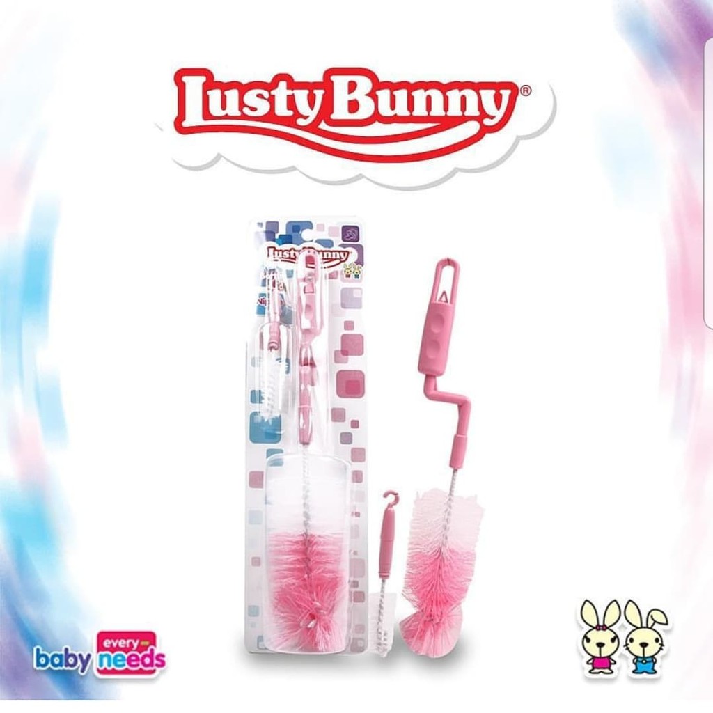 sikat botol susu bayi lusty bunny bengkok 2 posisi dan sikat putar tambah sikat dot