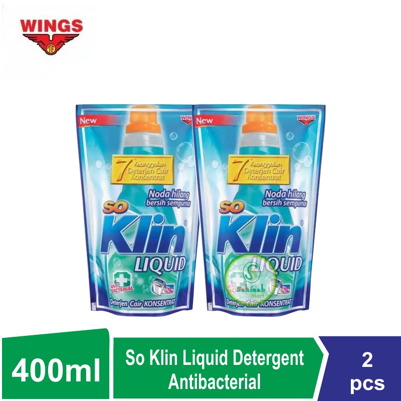 So Klin Liquid Detergent Antibacterial pouch 400ml (2pcs)