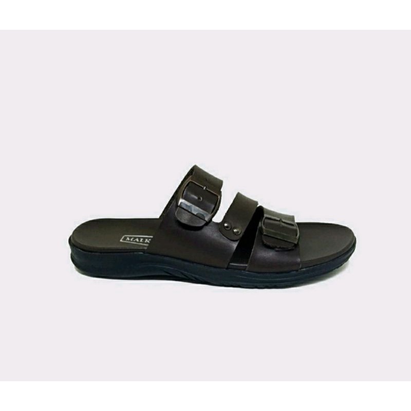 Sandal SLIDE ELBarack black.R7 Pria Ukuran 38-44 Kulit Asli Sendal Slop Tebal Hitam