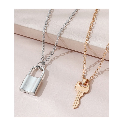 LRC Kalung Fashion Color Mixing Key Lock Necklace Set Y65671