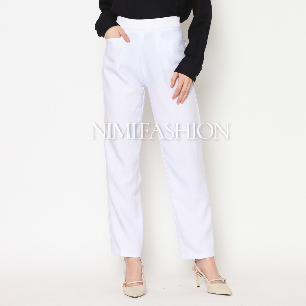 NIMI - Celana Kerja Kantor Wanita Formal Bahan Stretch Premium Pinggang Full Karet