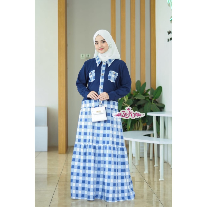 Dress set blezer MiLEA welta dan SAVANA zahin crop top katun motif kotak stylish Korean look vintage