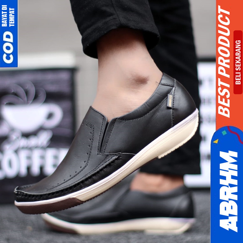 Sepatu Formal Pantofel Kulit Asli Kerja Pria Hitam ABRHM SANDRO