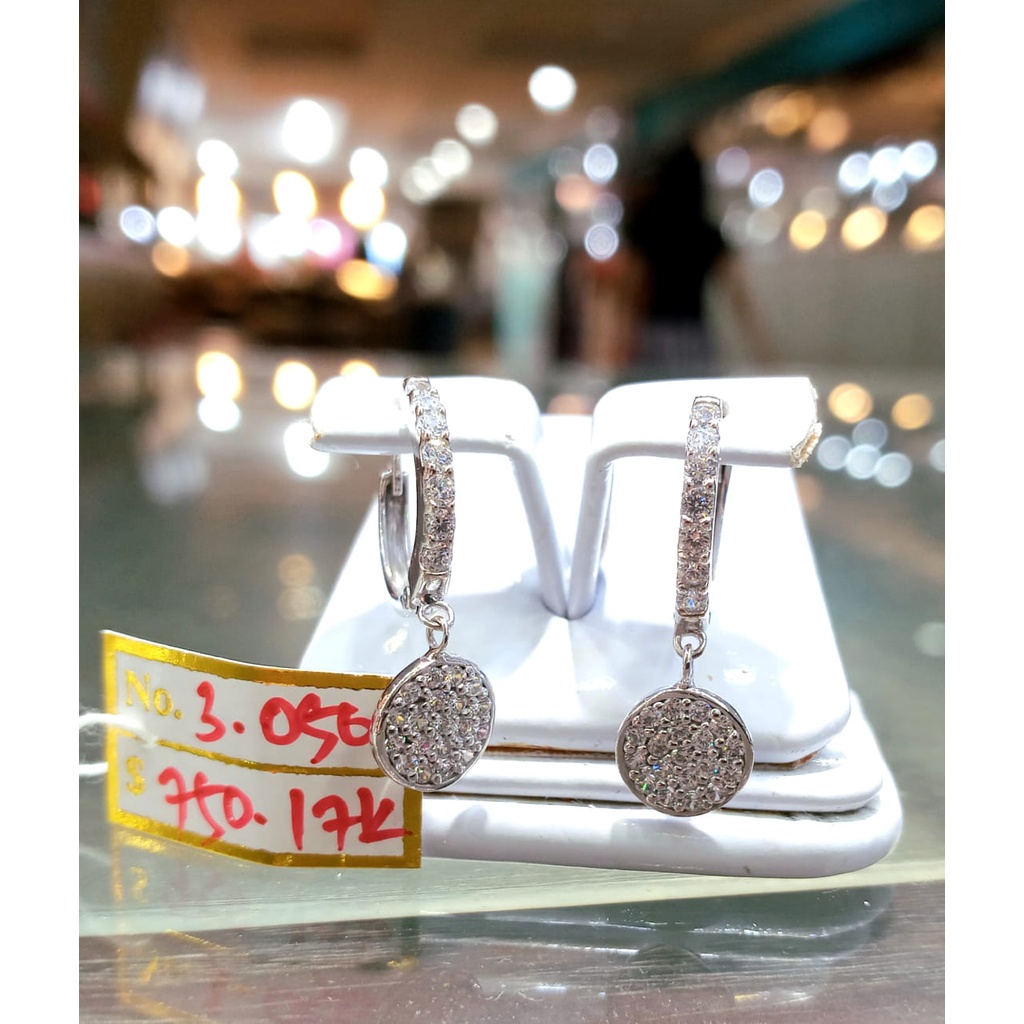 Anting Jepit Emas Putih Fashion Mata Zircon Kadar 75% 3.05 Gram