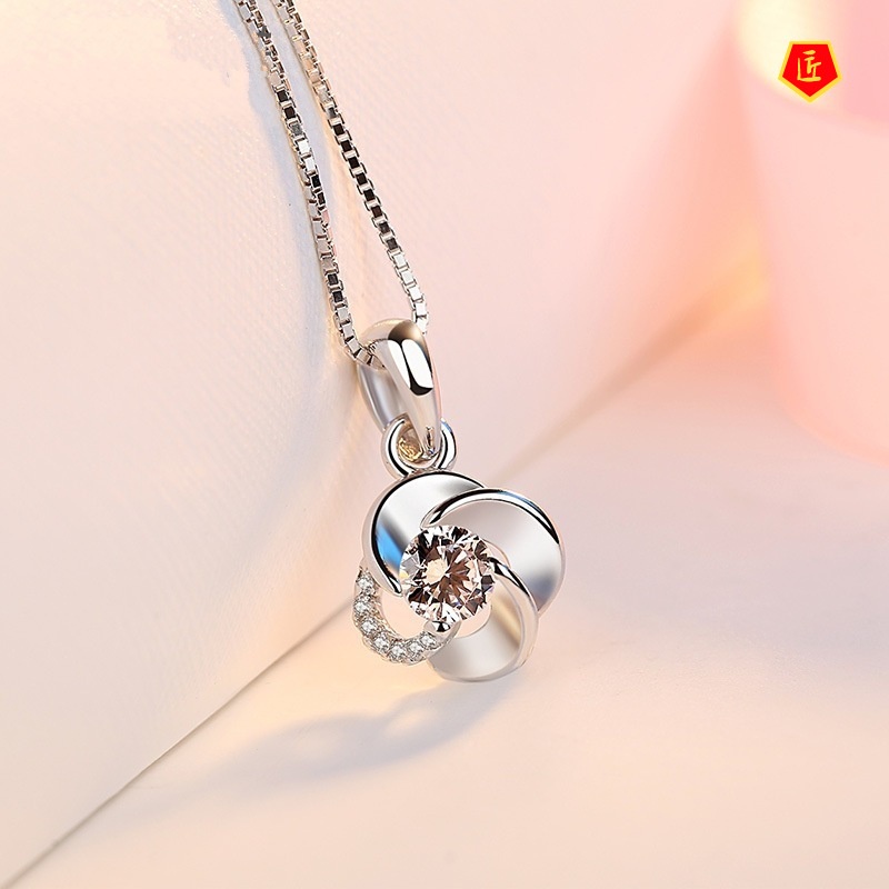 [Ready Stock]Silver Necklace Women's Diamond Four-Leaf Clover Pendant Korean Style Simple