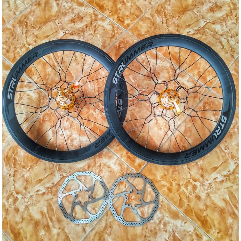 wheelset 20 inch rims strummer 28H hub freehub quanta 28H spoke hitam