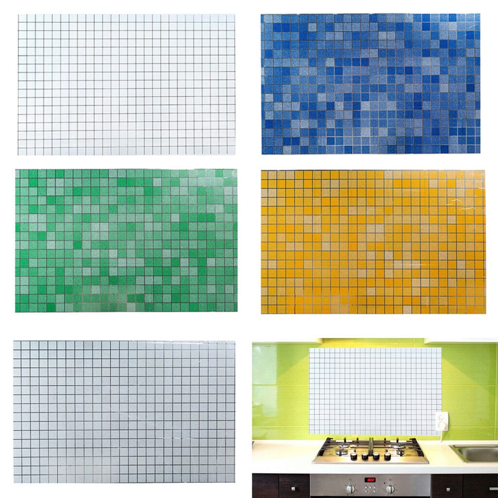 45x70cm Dapur Mosaik Kisi Minyak Bukti Wallpaper/Kamar Mandi Aluminium Foil Self-adhensive Stiker Dinding/Tahan Air DIY Foil Paper Art Wall Sticker