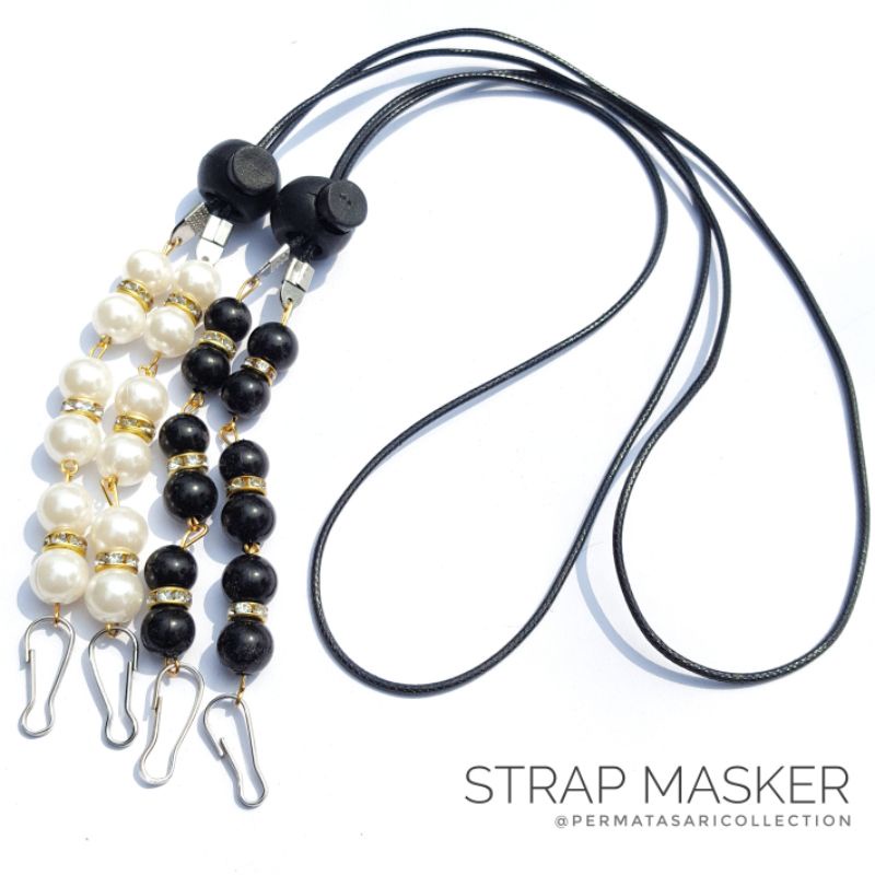 Strap Tali Masker Mask 2in1 Gantungan Kalung Konektor Mutiara Kristal Crystal Wanita Chain Hijab