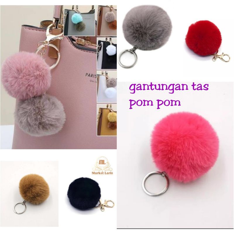 Gantungan Kunci Bulu Halus Love dan Bulat POMPOM Tas Ransel Selempang Tote