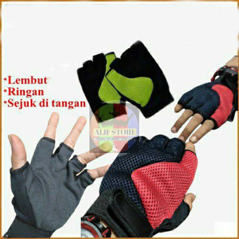 [COD] BIG PROMO Sarung Tangan Sepeda Half Finger bicycle cloth gloves gowes murah grosiran