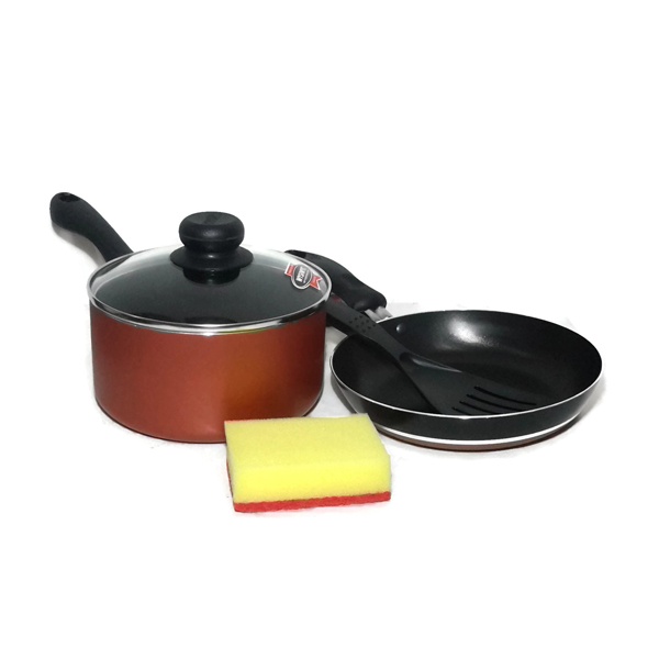 Maxim 5 Pcs Venice Set Panci Wajan Penggorengan Teflon Anti Lengket (Frypan 20 cm + Saucepan 18 cm) - Hitam Emas