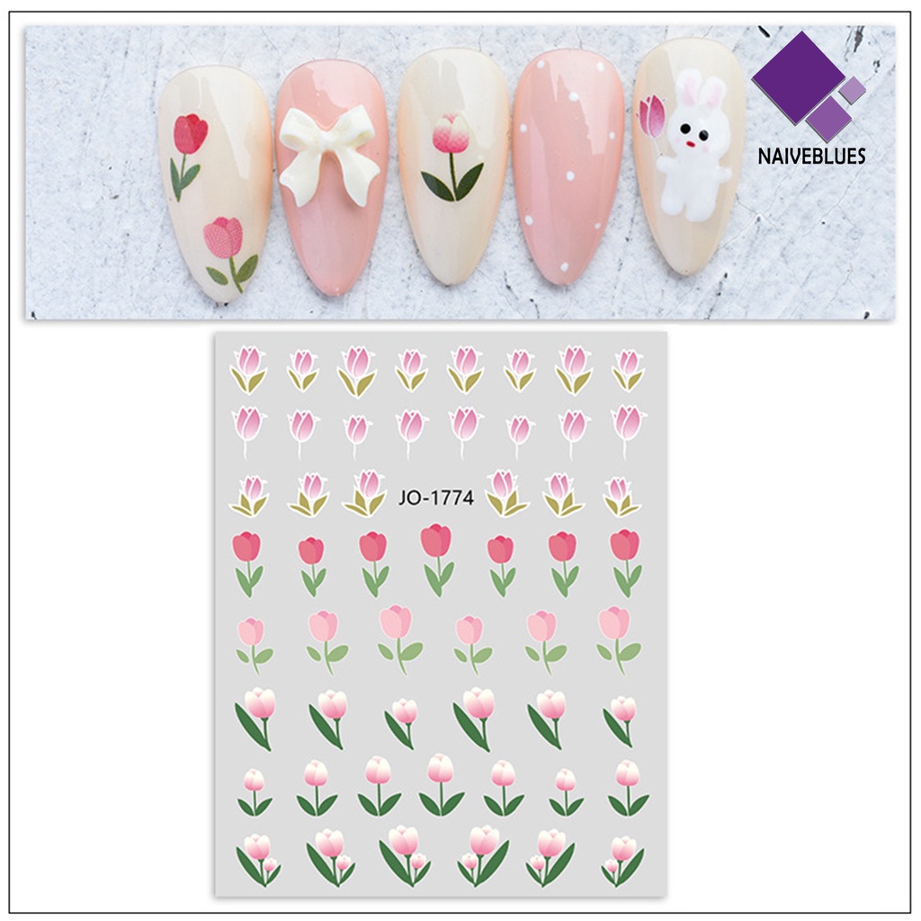 Naiveblue Stiker Kuku Motif Bunga Untuk Nail Art