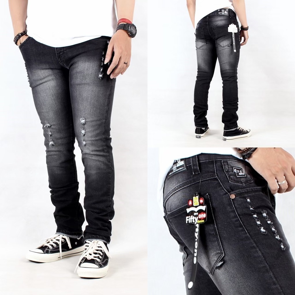 ASHALL / CELANA SLIMFIT JEANS SOBEK PRIA TERBARU