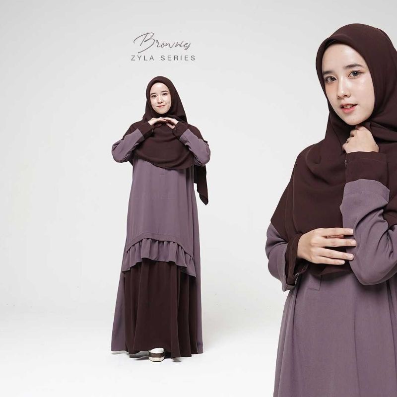 Set Gamis+Khimar Syari | Zyla Series - Brownies | Jamise Syari Sukabumi | Faezia Official Shop