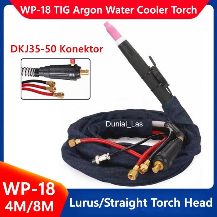 Stang Las WP-18 Tig Argon Torch Euro Konektor Water Cooler Pendingin Air Lurus Head WP18 4M 8M 4 8 M
