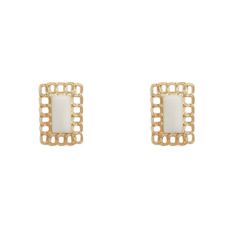 Anting Sterling Silver Needle Enamel Bentuk Persegi Geometris Bahan Logam Untuk Wanita