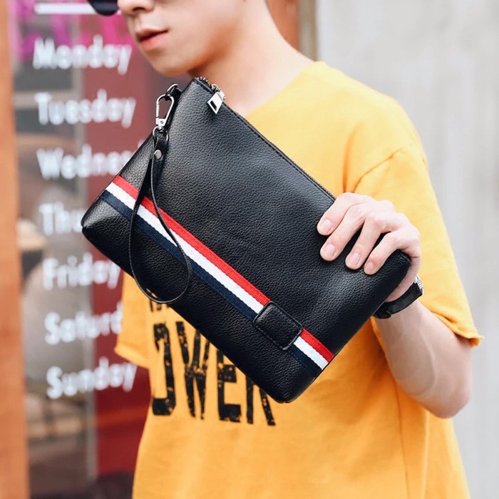 Update Sale Handbag Pria Bally Leather Double Zipper Original Authentic Murah