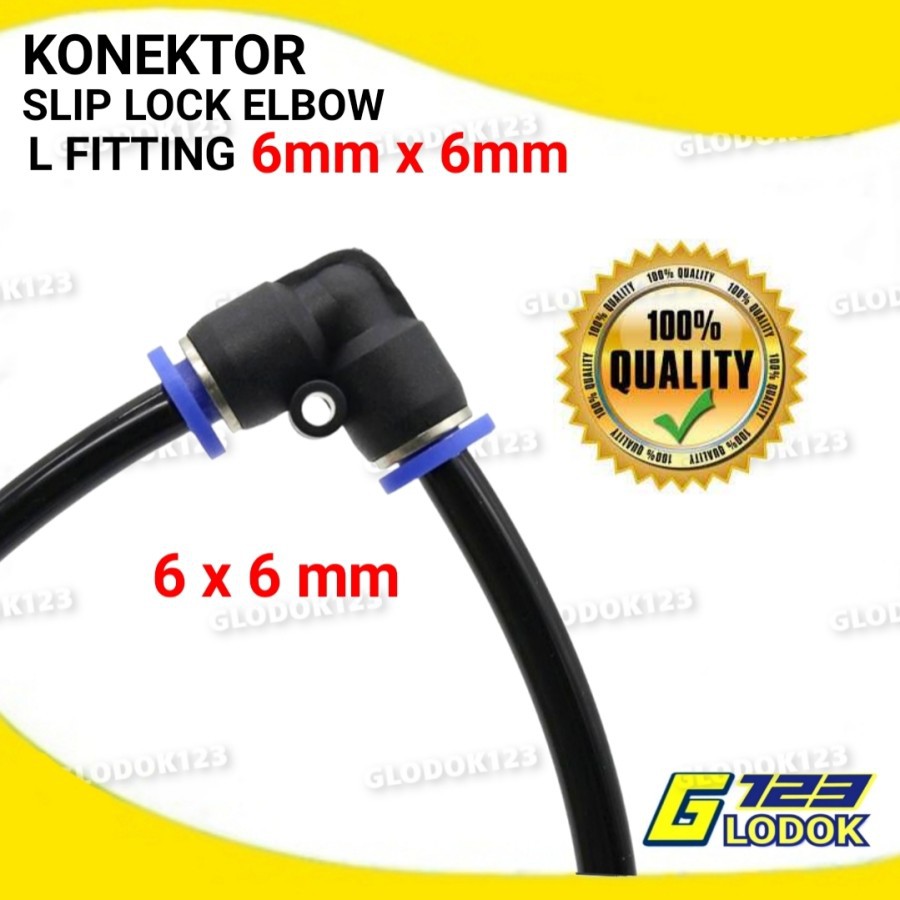 Konektor Slip Lock Elbow L 6mm Pneumatic PU Push in Fitting Irigasi