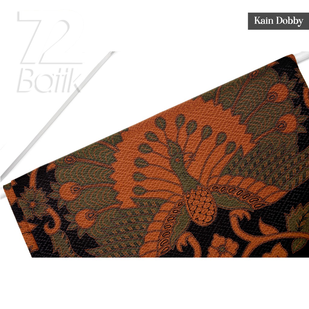 KAIN BATIK PREMIUM Dobby Motif Kembang Merak Warna Hitam Orange Hijau Dolbi Dobi Doby 724273 Cap 72 Jarik Jarit Samping Kebat Panjang Batik Dobby Modern Premium Bahan Seragam Batik Pernikahan Kantor Keluarga Murah Kamen Jadi Batik Bali Lembaran