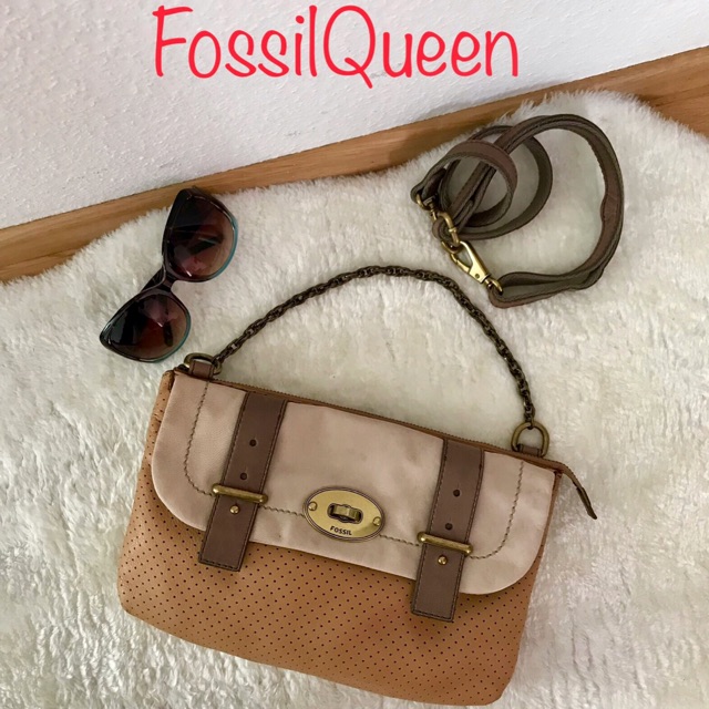Tas Fossil Bone Original Preloved Clutch Selempang Full Leather