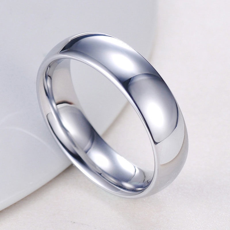 1pc Cincin Jari Bahan Stainless Steel Warna Emas Silver Ukuran 6mm Untuk Hadiah