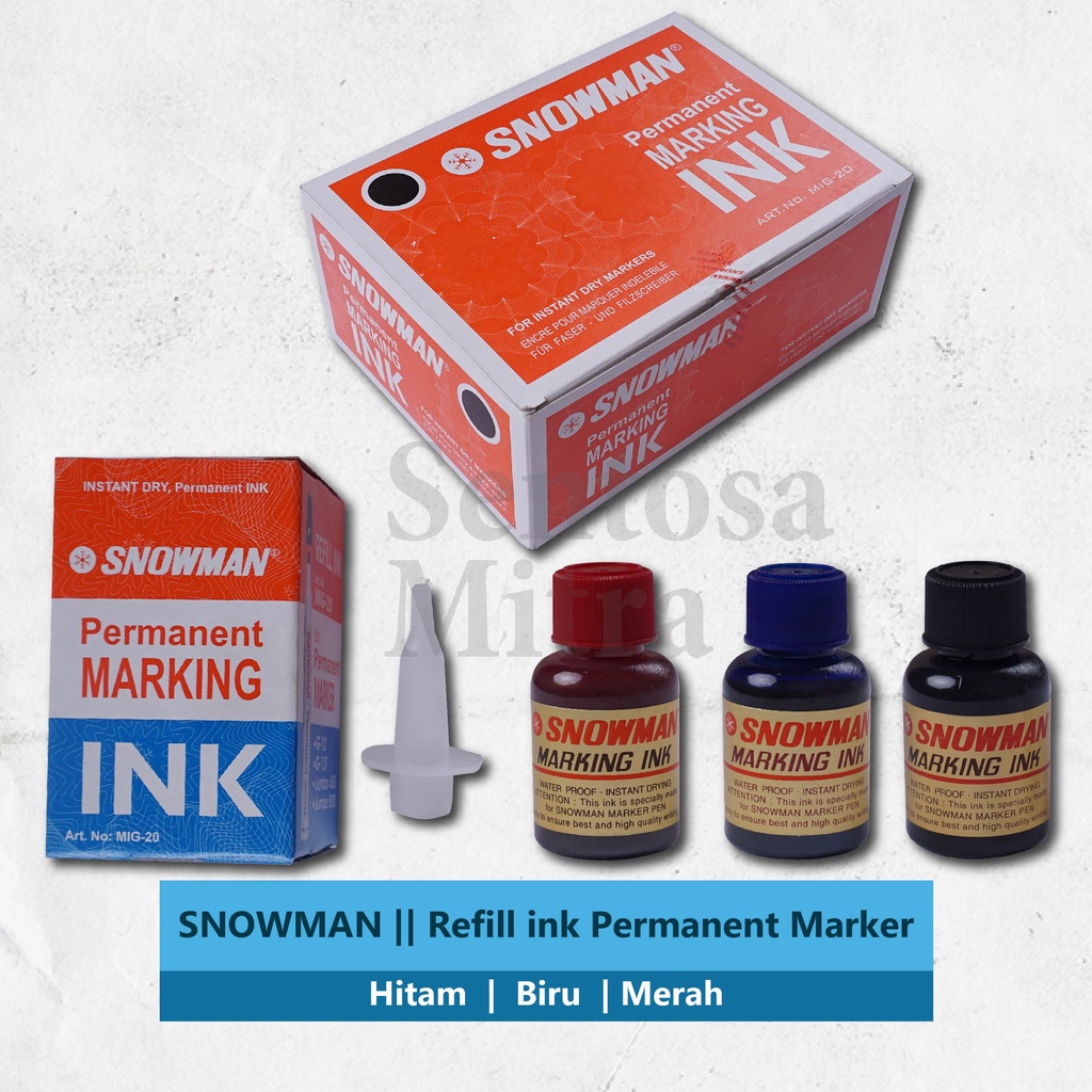 

Permanent Marking Ink Snowman / Refill Isi Ulang Spidol Tinta Permanen Warna Hitam Biru Merah
