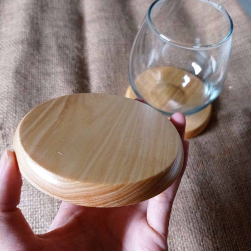 Tatakan Gelas / Wood Coaster Bahan Kayu Pinus diameter 10 cm