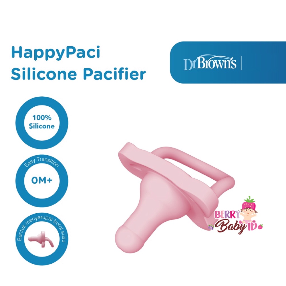 Dr Brown's Happy Paci Empeng Silicon Soother One Piece Pacifier 0m+ Mainan Gigi Bayi Berry Mart