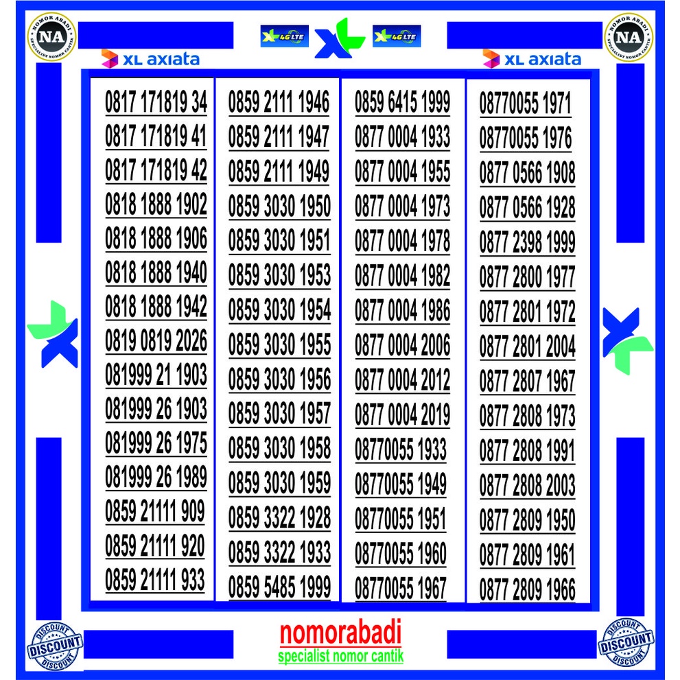 NOMOR CANTIK XL 4G TAHUN