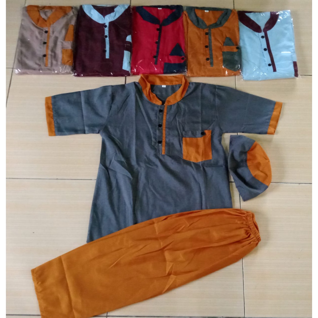 Baju Setelan Koko dan Peci Anak Lengan Pendek  1- 5th | Stelan Muslim Anak Laki-laki