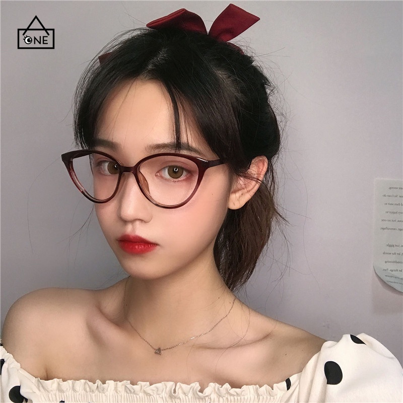 COD❤️Kacamata Cat Eye Fashion Wanita Glasses Lensa Flat Kacamata Anti Radiasi Retro Korea Gaya Leopard a.one