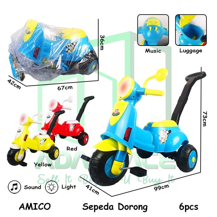 Sepeda Sepedah Anak Roda 3 Tiga Model Vespa Mainan Anak Motor Motoran Duduk Dorong Tolo Ride On Car 