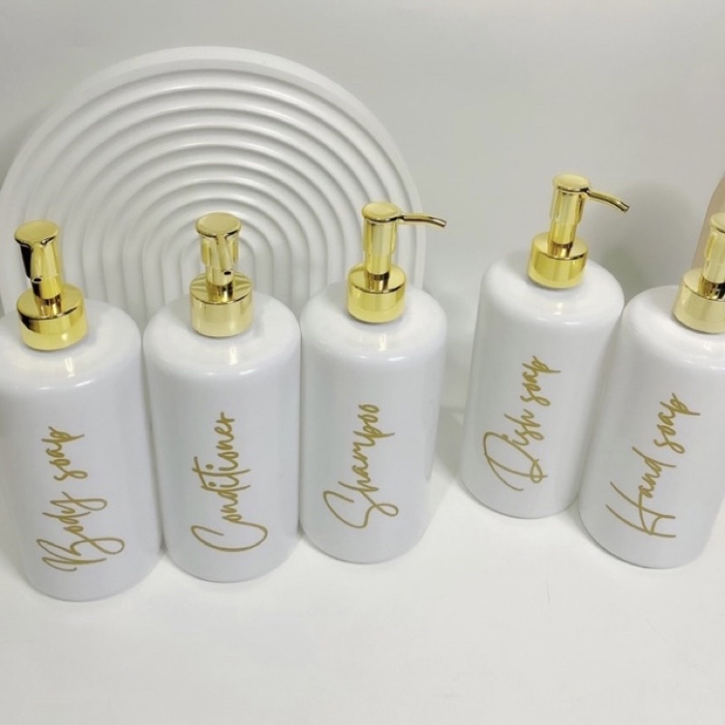 BOTOL PUMP REFILL PREMIUM 500ML + STICKER LABEL ANTI AIR AESTHETIC BOTTLE MINIMALIST HANDSOAP 500 ML PUMP REFIL CLIP OIL GOLD LUXURY